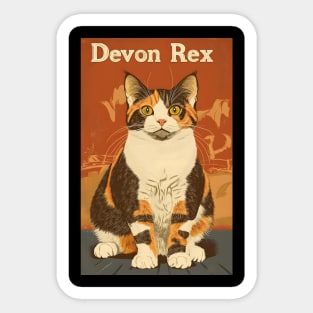 Devon Rex Cat Art Poster Vintage Style Sticker